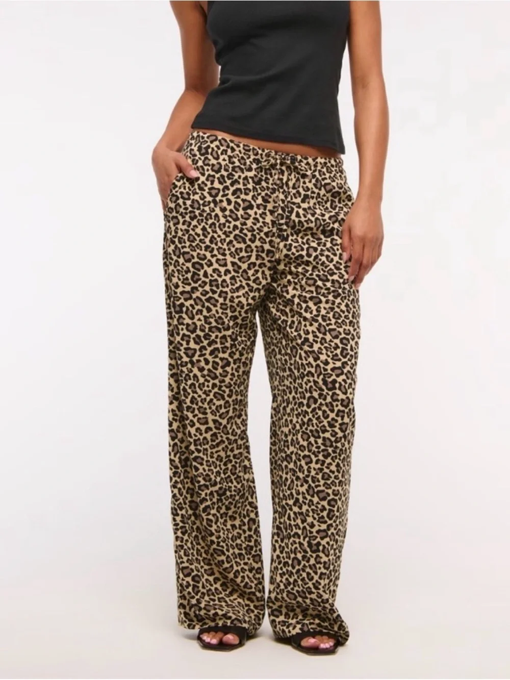Abercrombie Leopard Print Wide Leg Drapey Pants - Size Small (OVERSIZED)